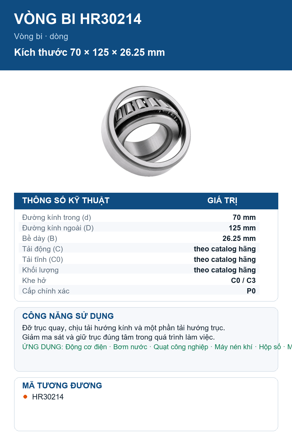 Vòng bi FAG HR30214 70x125x26.25mm — Ảnh thông số (Pinterest)