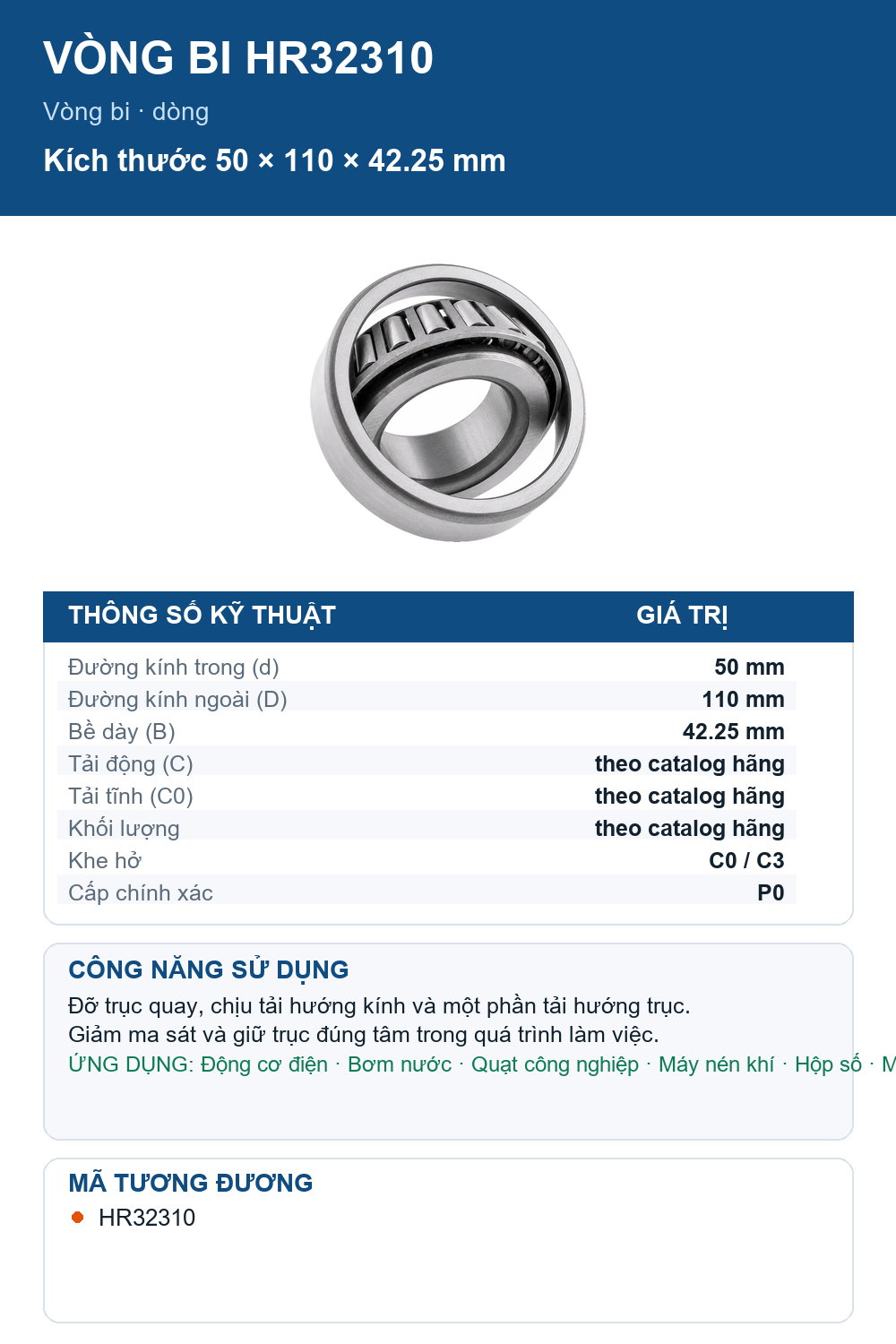 Vòng bi FAG HR32310 50x110x42.25mm — Ảnh thông số (Pinterest)