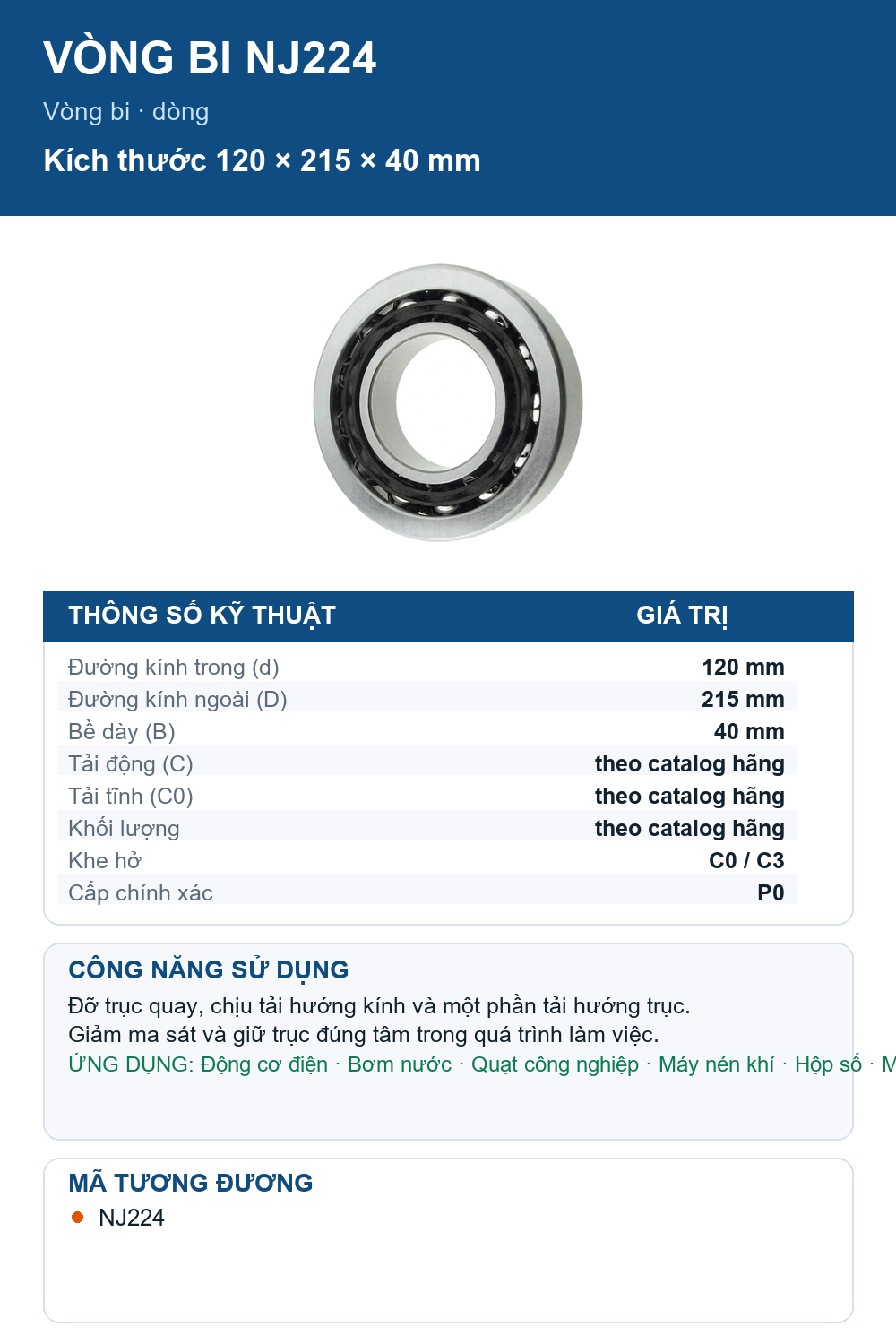 Vòng bi FAG NJ224 120x215x40mm — Ảnh thông số (Pinterest)
