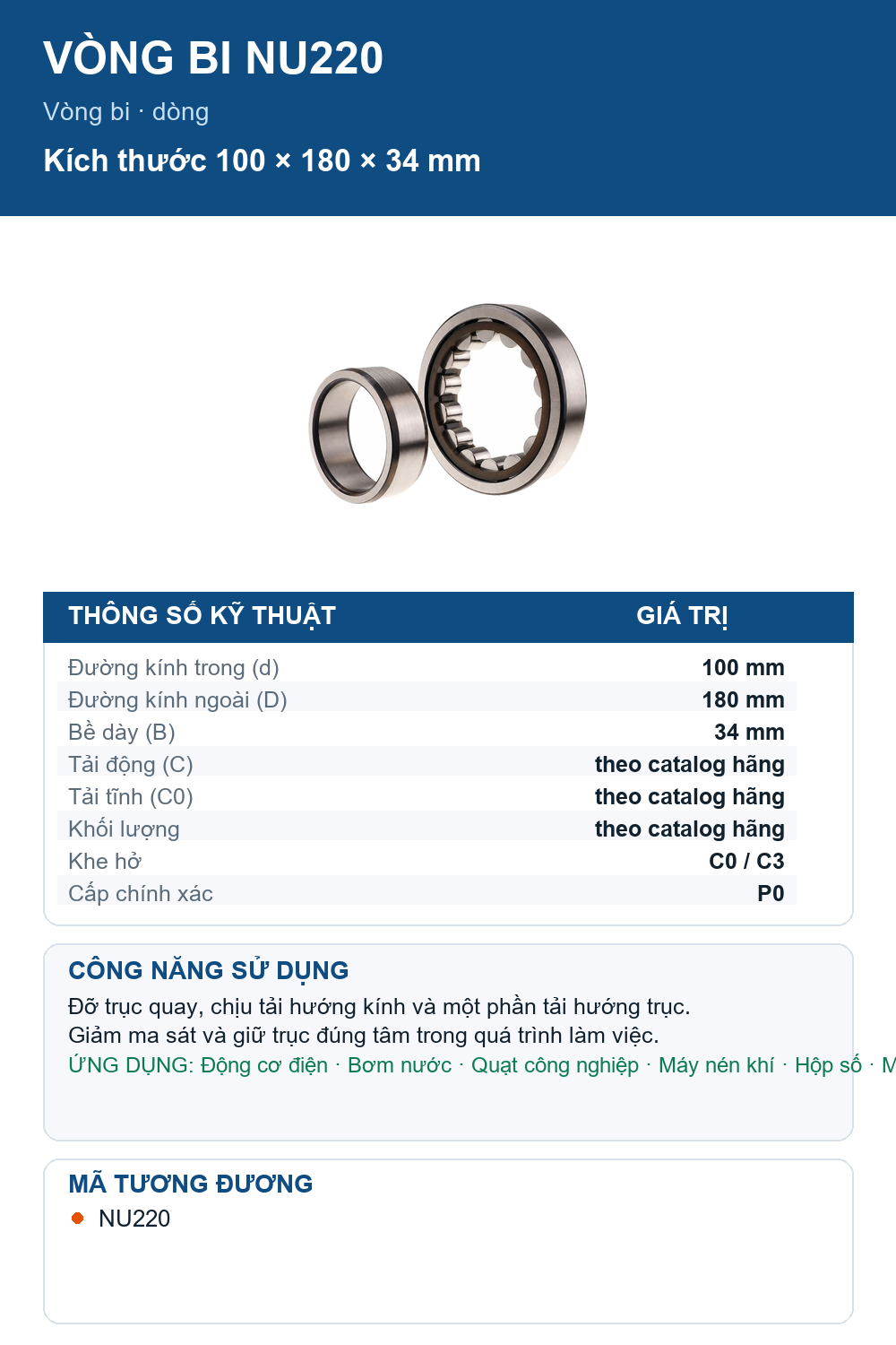 Vòng bi SKF NU220 100x180x34mm — Ảnh thông số (Pinterest)