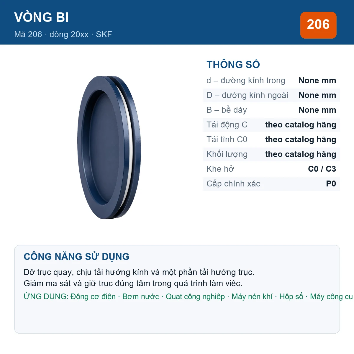 Vòng bi SKF 206 — kích thước mm