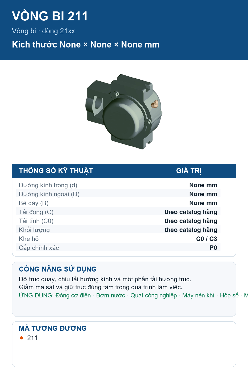 Vòng bi NTN 211 — Ảnh thông số (Pinterest)