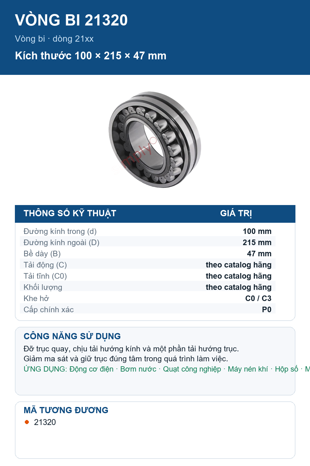 Vòng bi FAG 21320 100x215x47mm — Ảnh thông số (Pinterest)