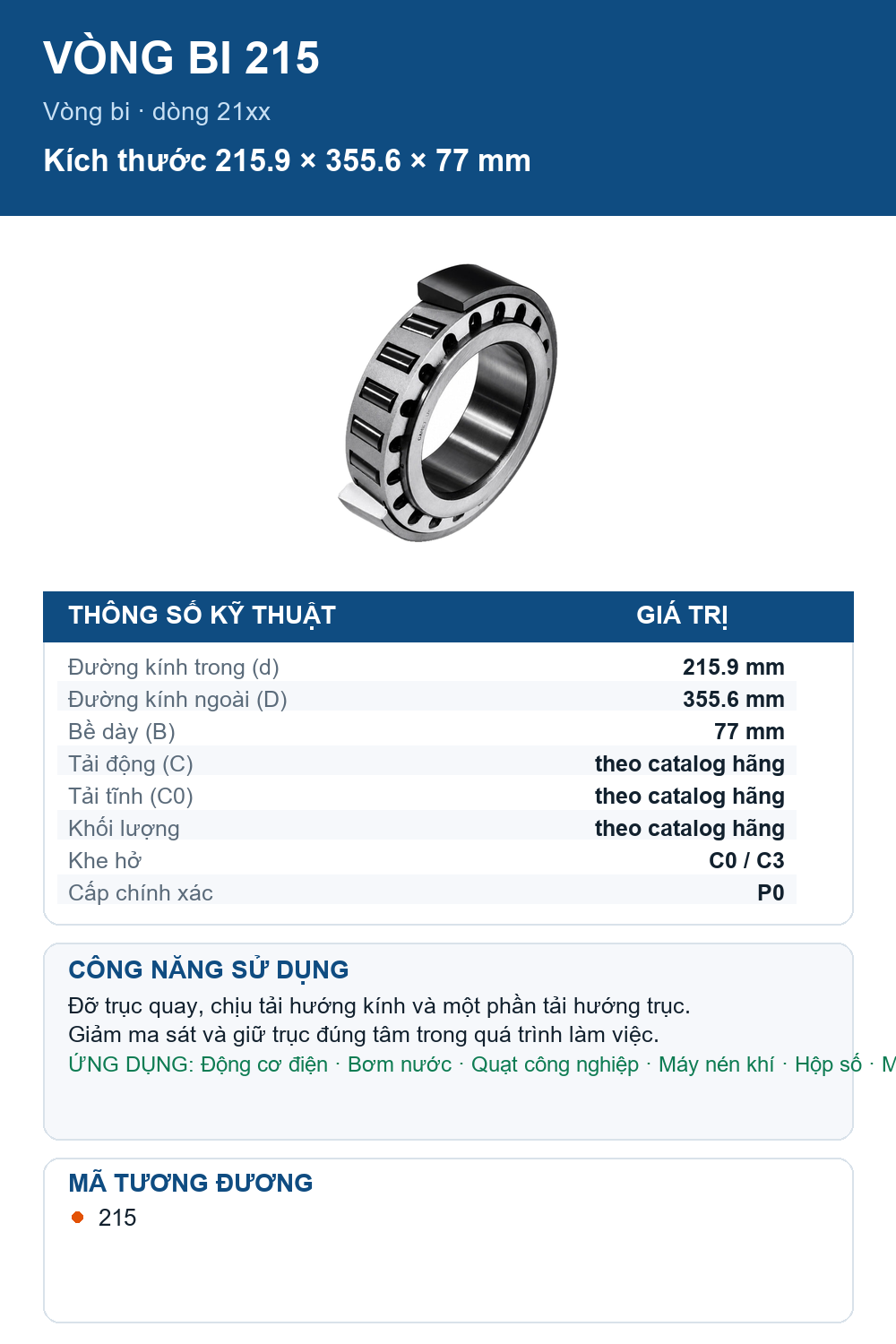 Vòng bi Gamet 215 215.9x355.6x77mm — Ảnh thông số (Pinterest)