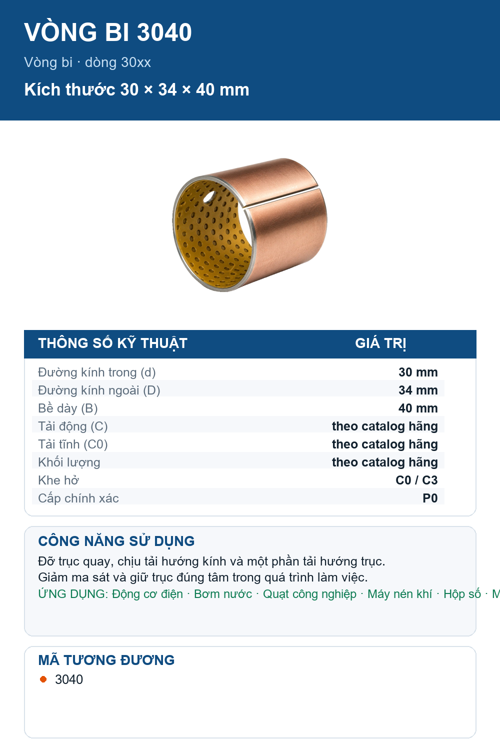 Vòng bi Simply Wrapped Steel Bushes 3040 30x34x40mm — Ảnh thông số (Pinterest)