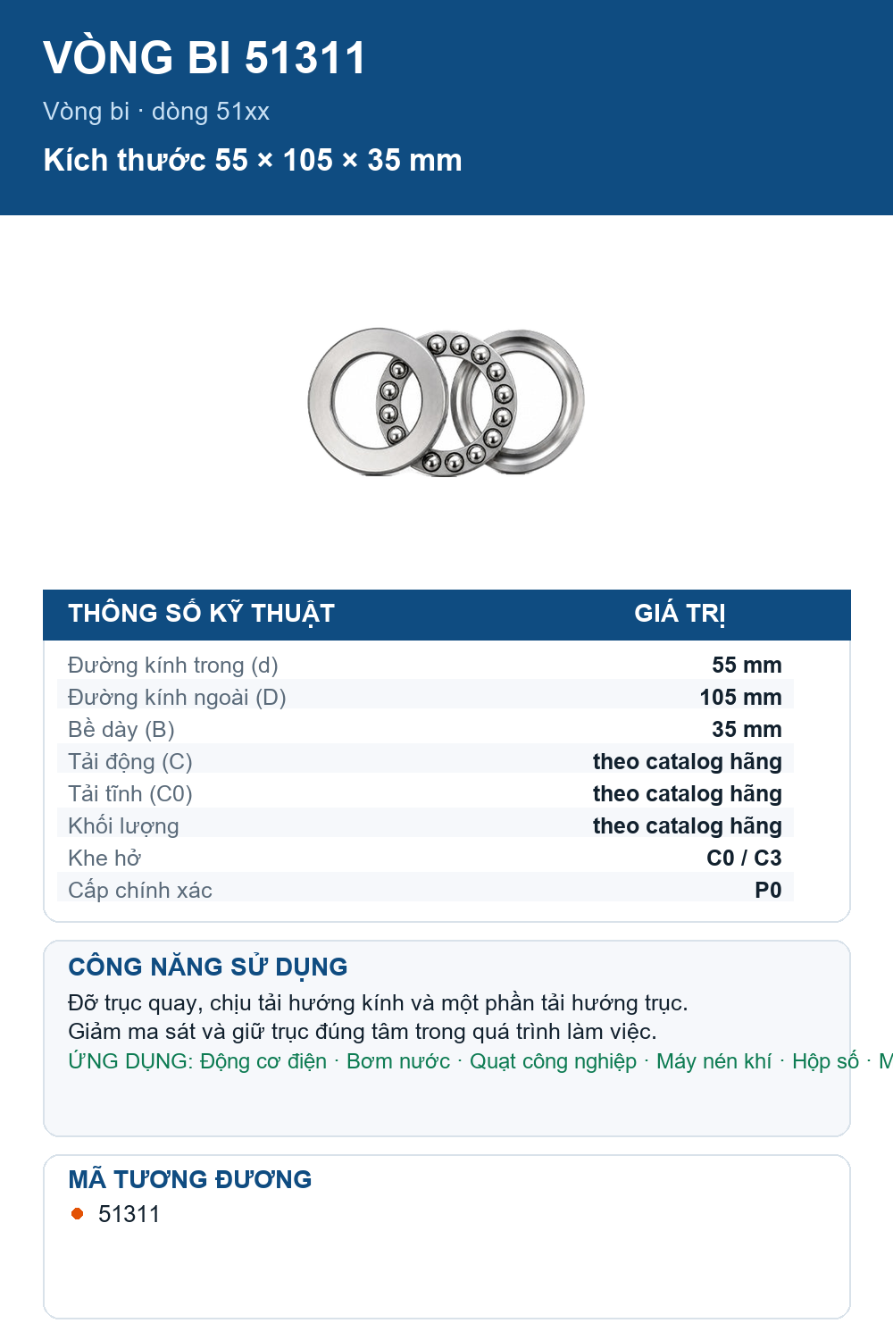 Vòng bi Nachi 51311 55x105x35mm — Ảnh thông số (Pinterest)
