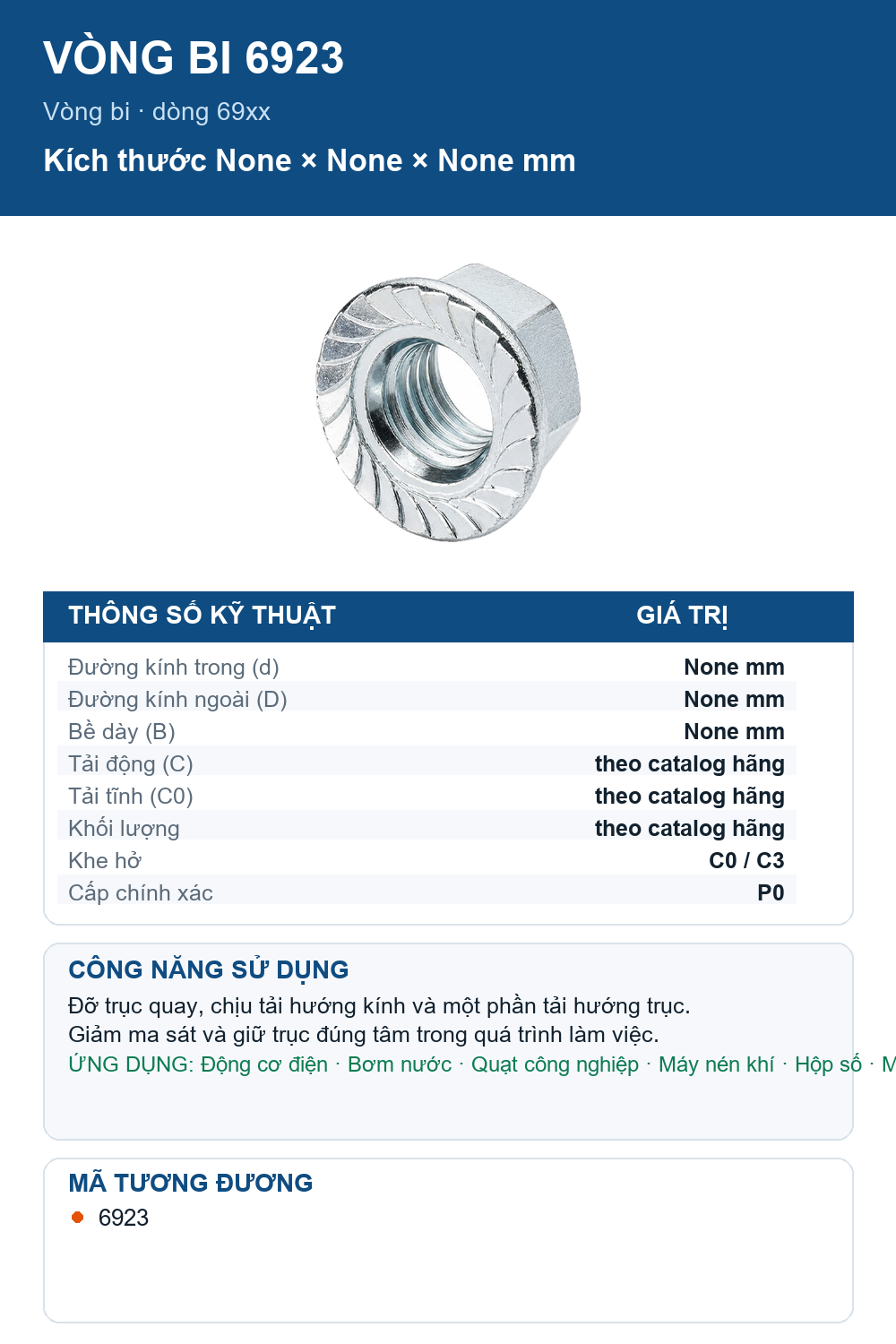 Vòng bi Unifix 6923 — Ảnh thông số (Pinterest)