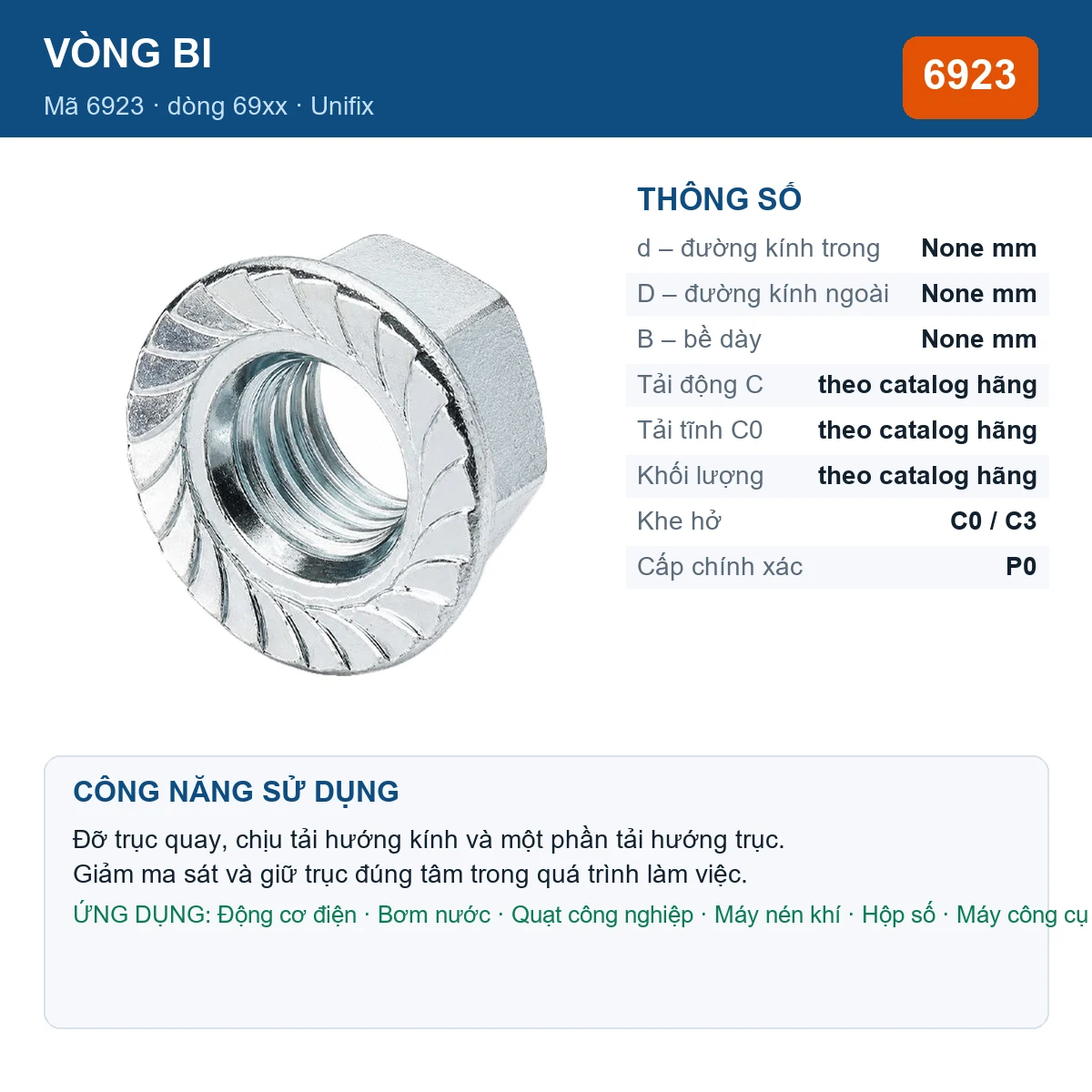 Vòng bi Unifix 6923 — kích thước mm
