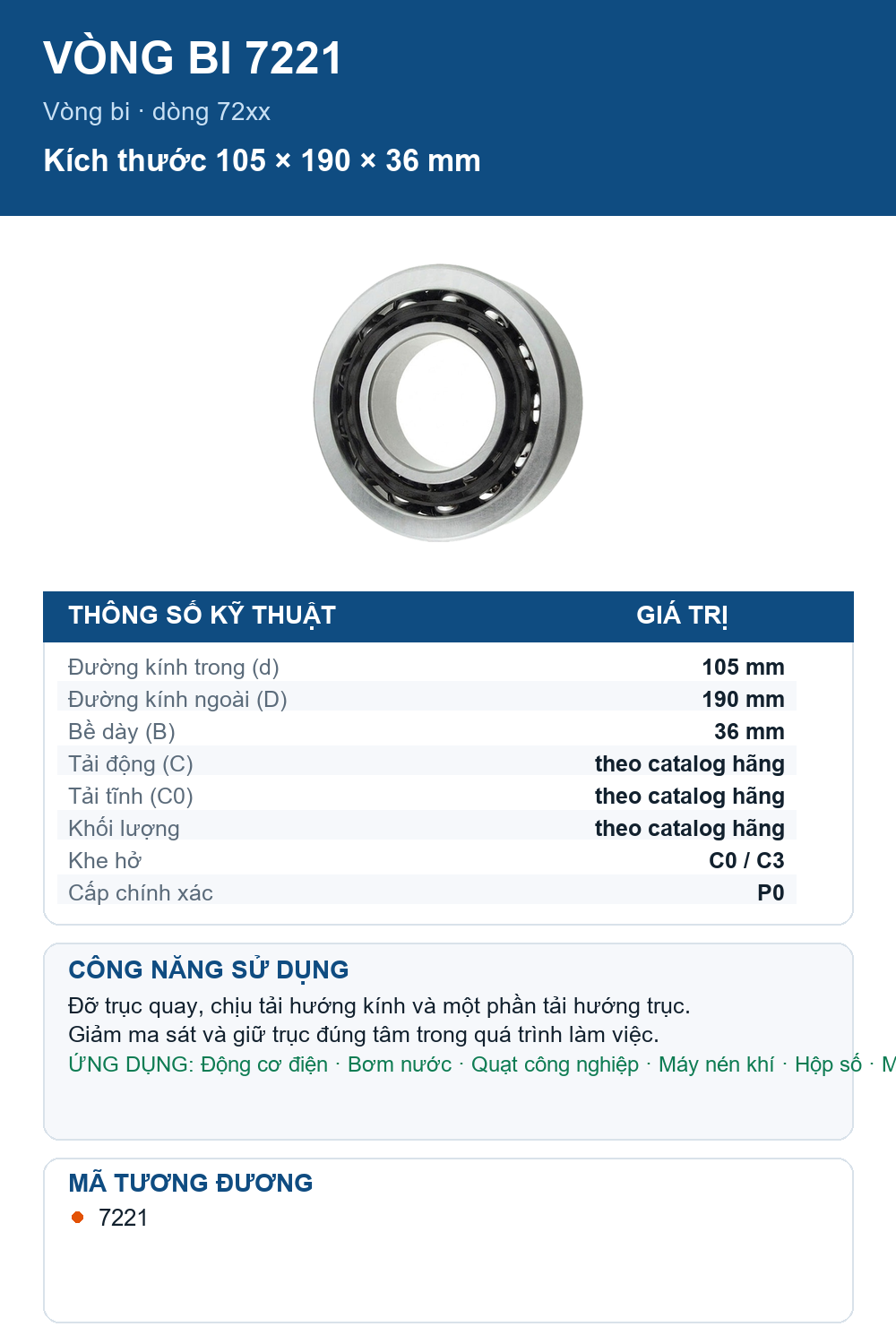Vòng bi FAG 7221 105x190x36mm — Ảnh thông số (Pinterest)