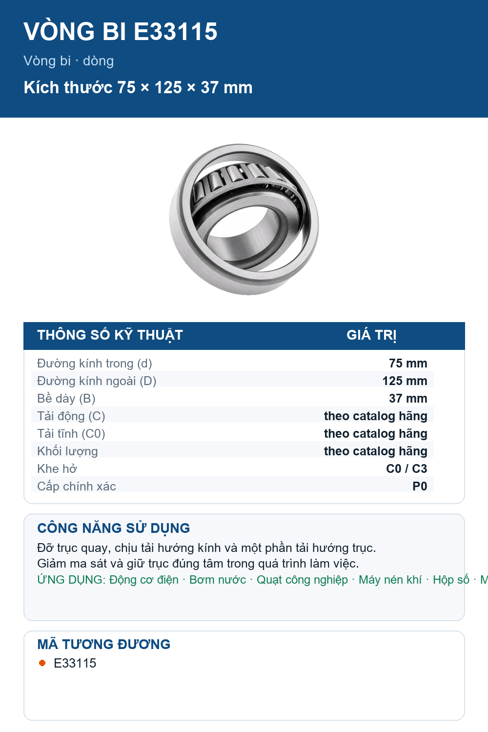 Vòng bi FAG E33115 75x125x37mm — Ảnh thông số (Pinterest)