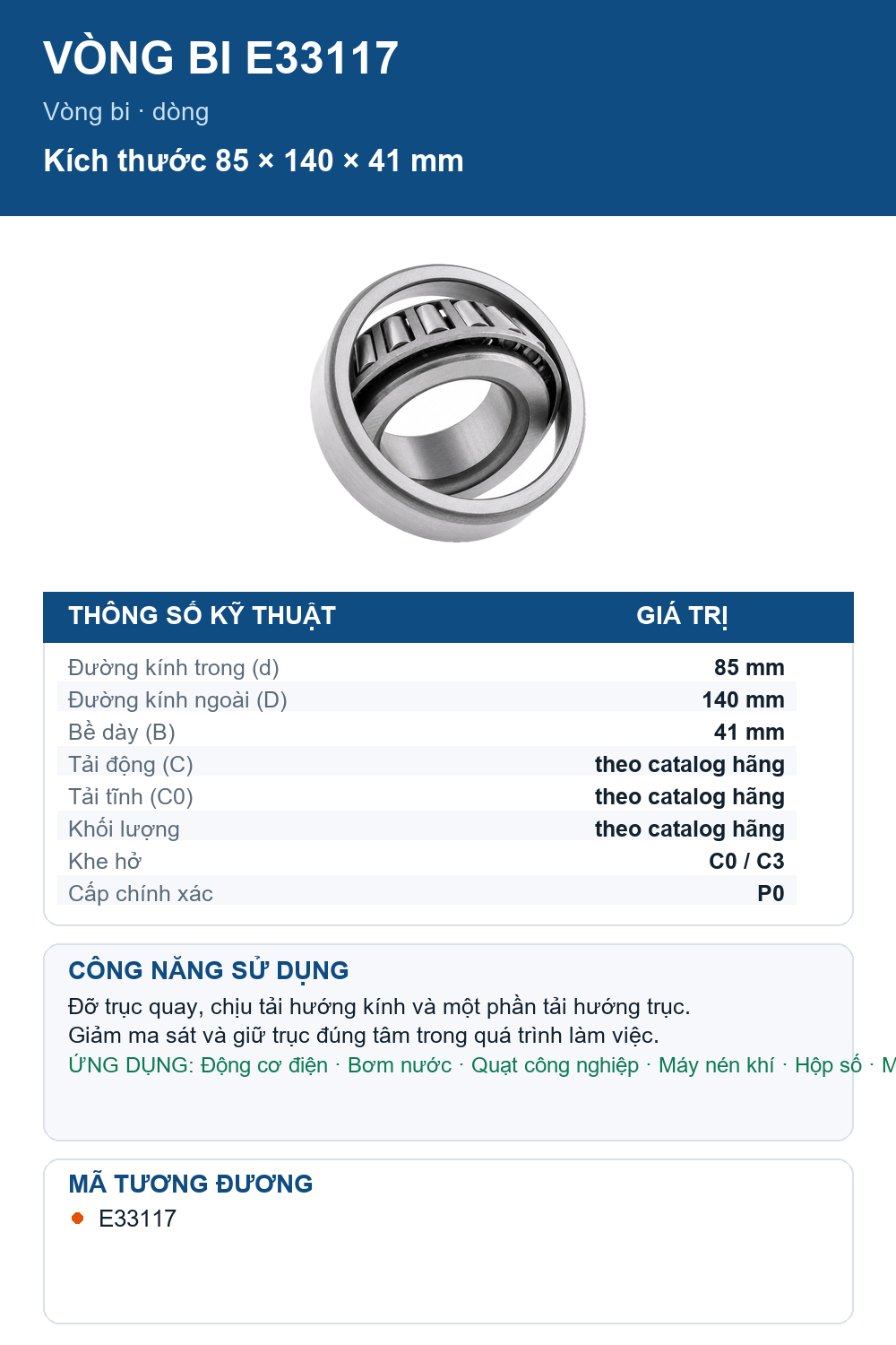 Vòng bi FAG E33117 85x140x41mm — Ảnh thông số (Pinterest)