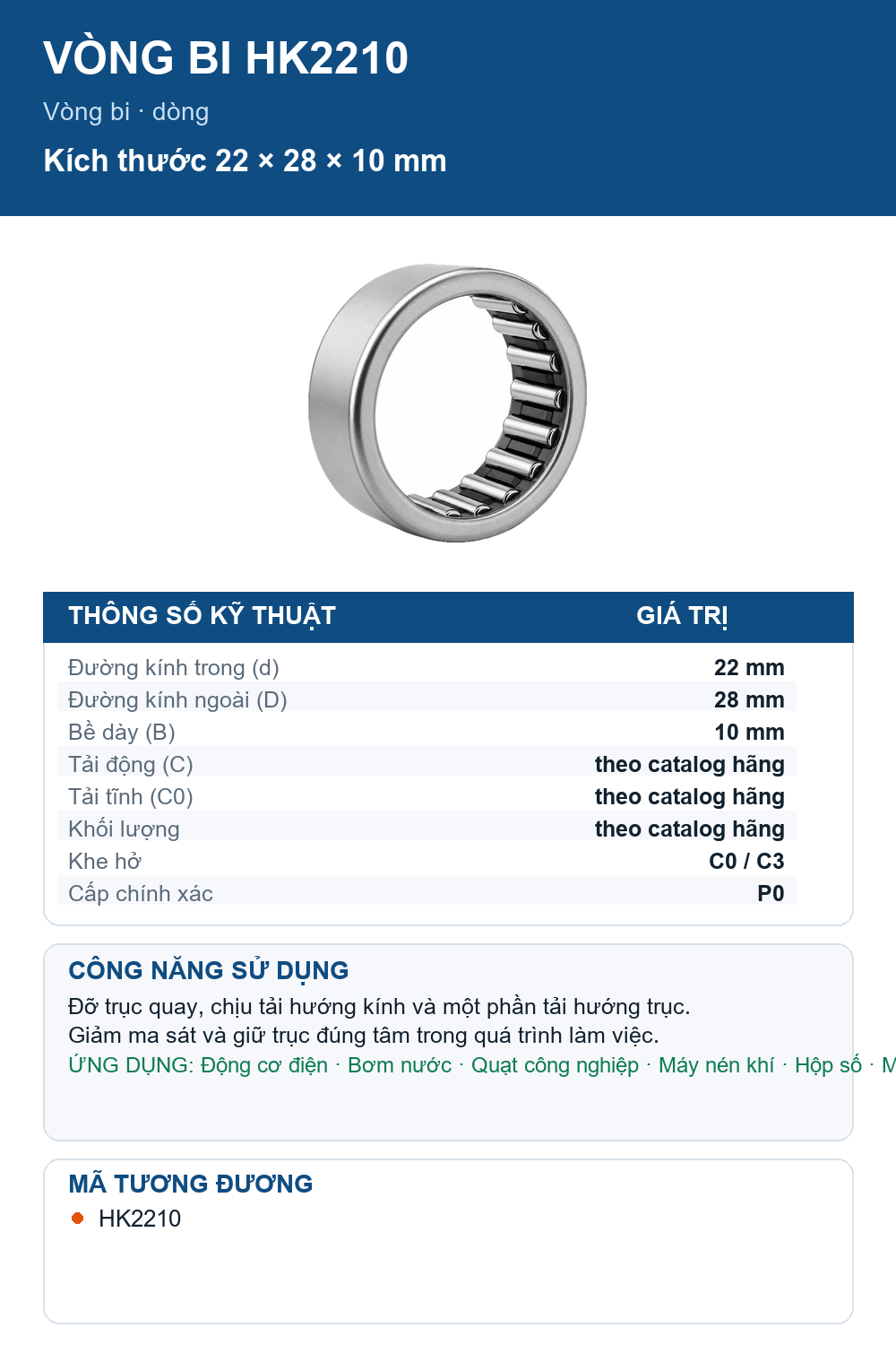 Vòng bi NKE HK2210 22x28x10mm — Ảnh thông số (Pinterest)