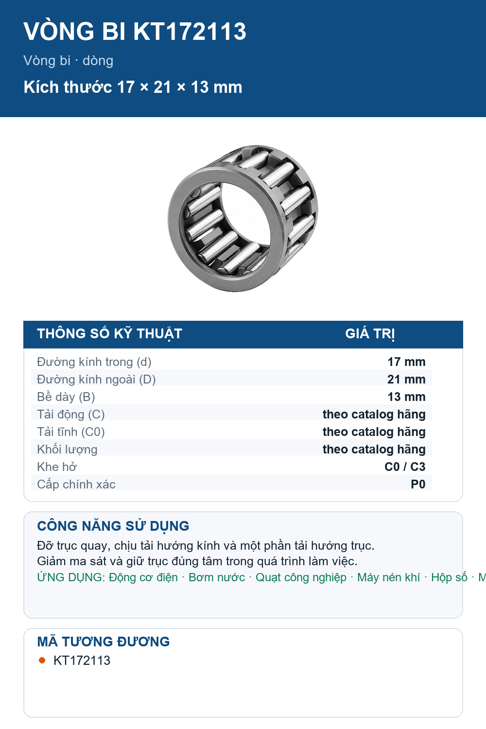 Vòng bi IKO KT172113 17x21x13mm — Ảnh thông số (Pinterest)