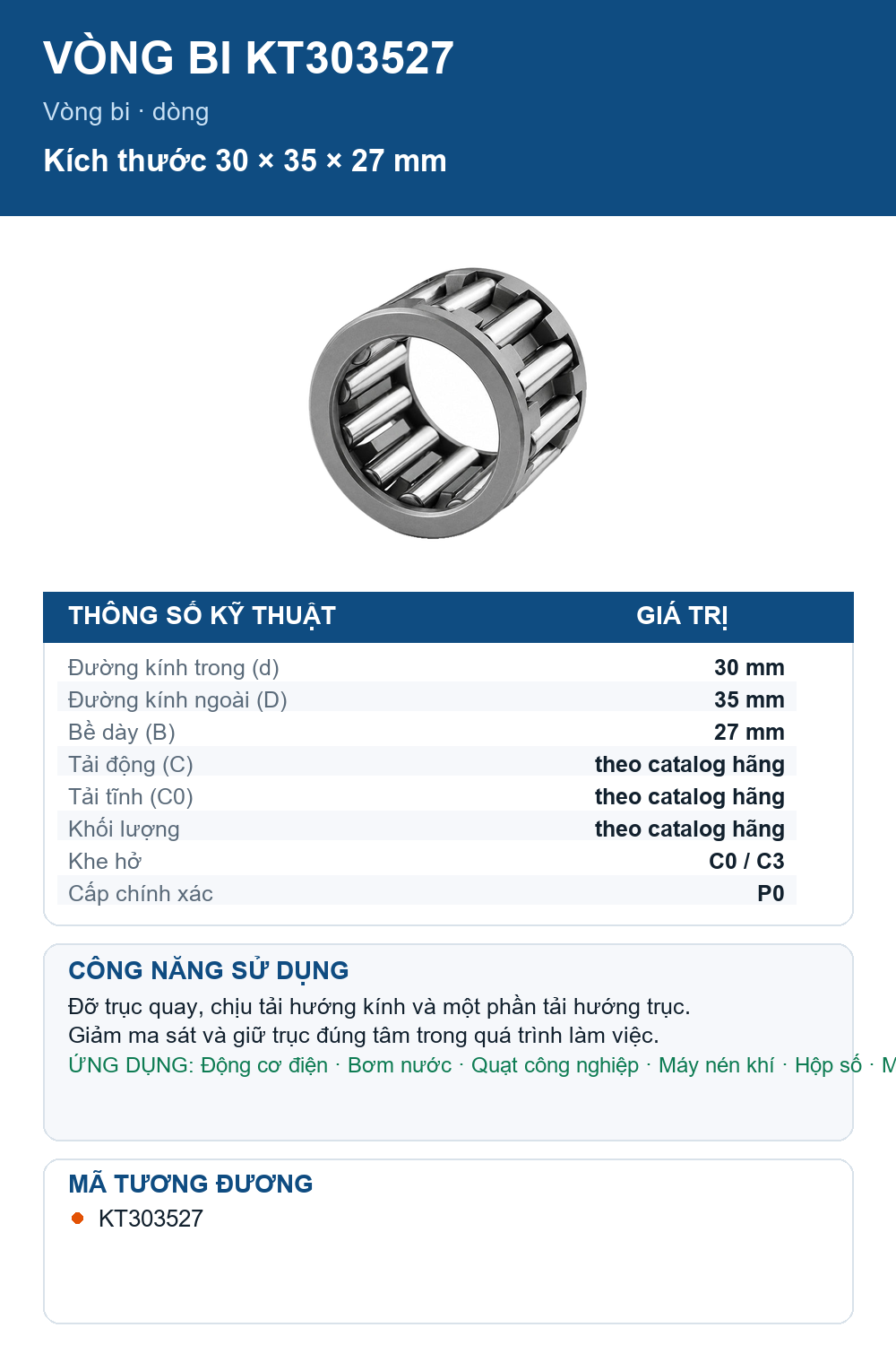 Vòng bi IKO KT303527 30x35x27mm — Ảnh thông số (Pinterest)