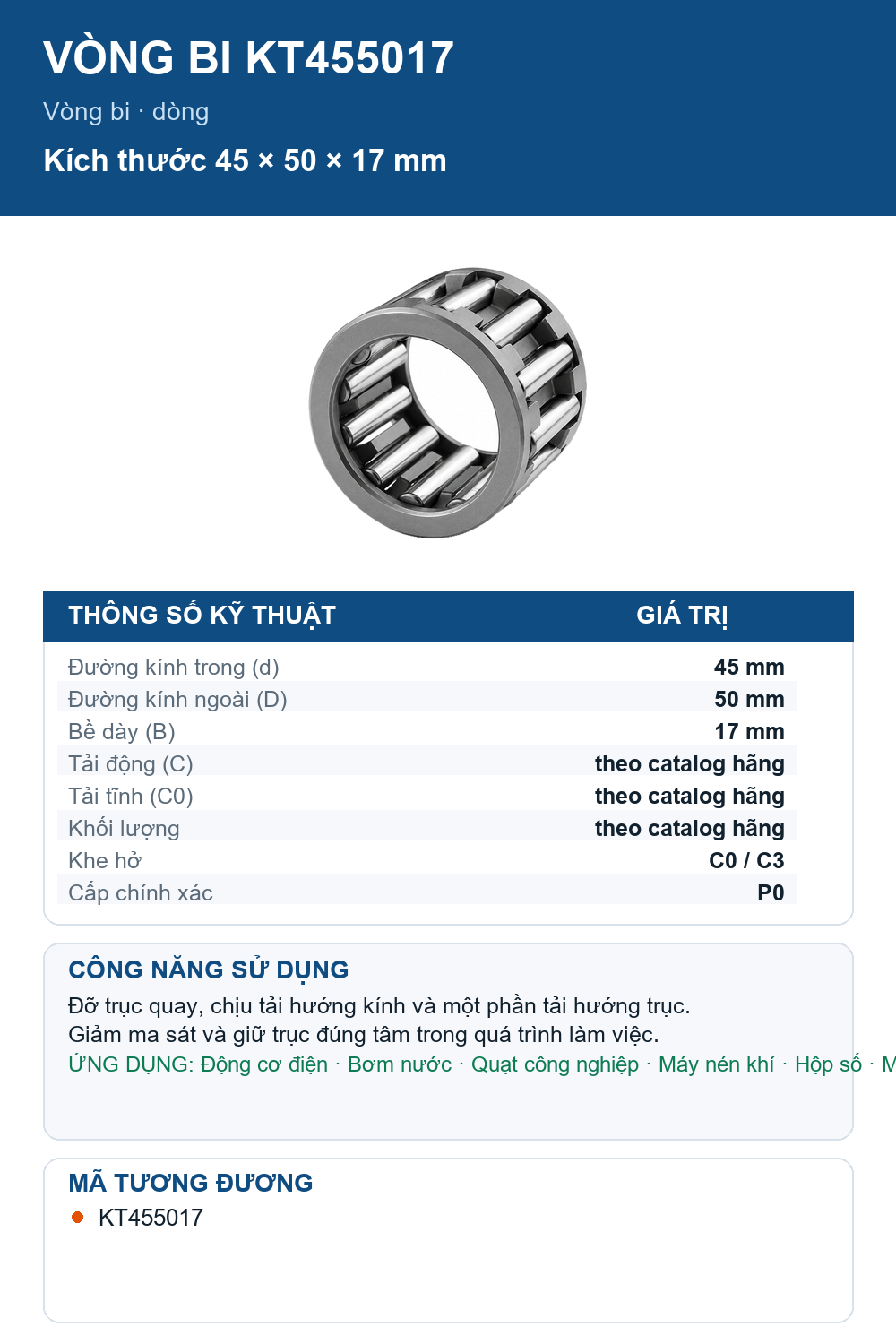 Vòng bi IKO KT455017 45x50x17mm — Ảnh thông số (Pinterest)