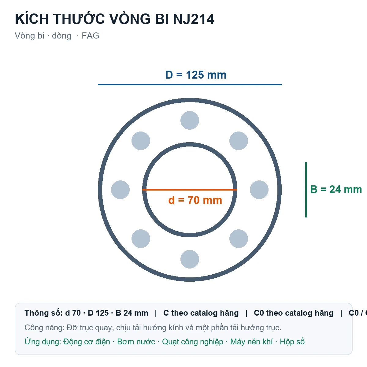 Vòng bi FAG NJ214 70x125x24mm — Bản vẽ kích thước (Google Images)