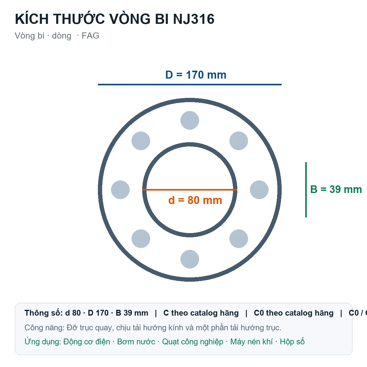 Vòng bi FAG NJ316 80x170x39mm — Bản vẽ kích thước (Google Images)
