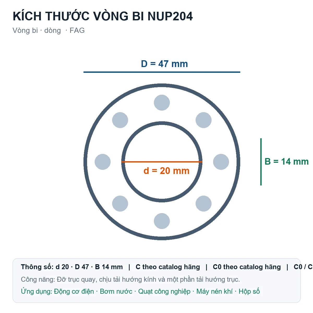 Vòng bi FAG NUP204 20x47x14mm — Bản vẽ kích thước (Google Images)