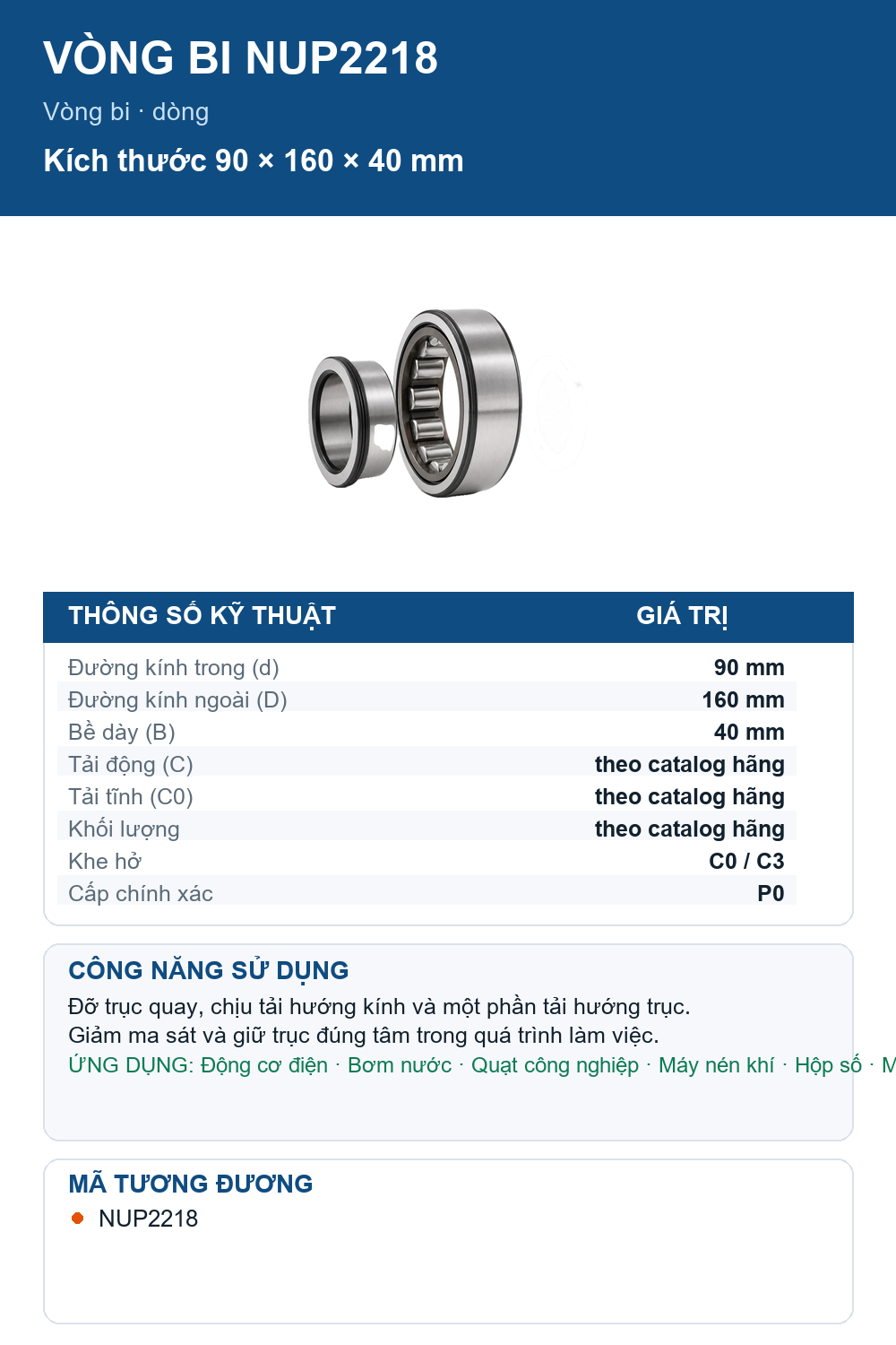 Vòng bi FAG NUP2218 90x160x40mm — Ảnh thông số (Pinterest)
