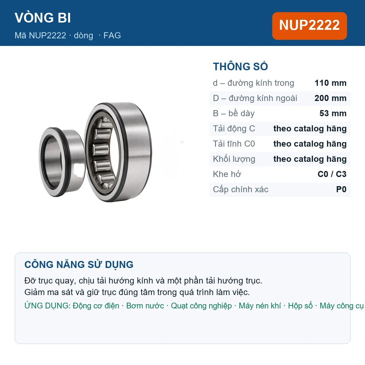 Vòng bi FAG NUP2222 110x200x53mm — Ảnh đăng sản phẩm (web)