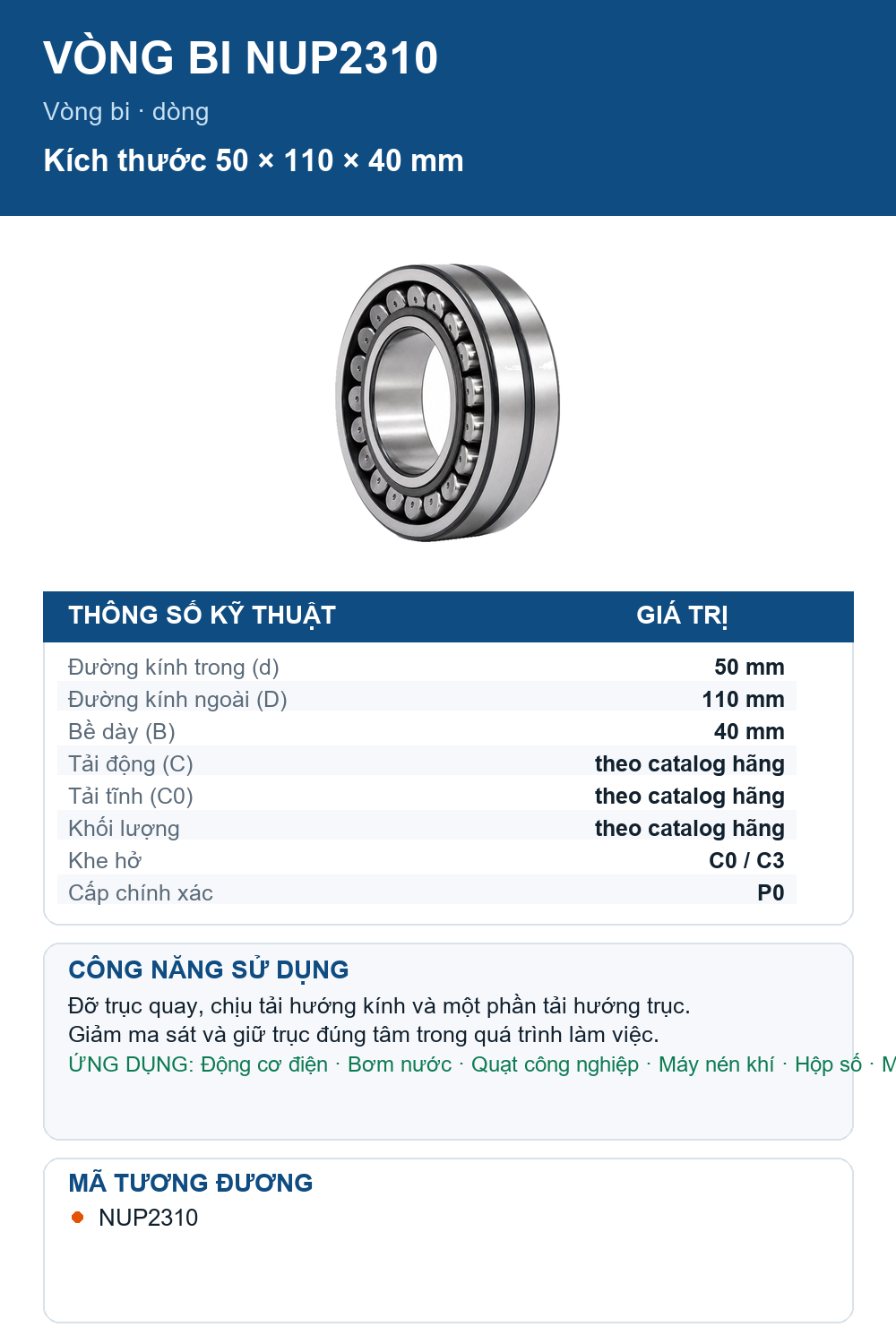 Vòng bi FAG NUP2310 50x110x40mm — Ảnh thông số (Pinterest)