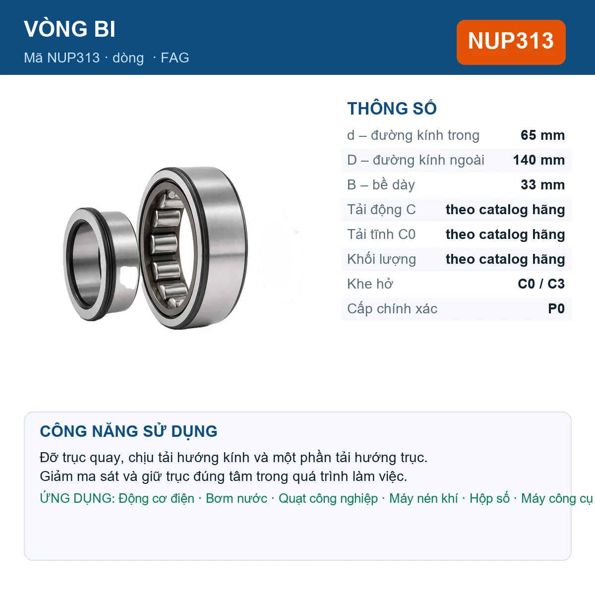 Vòng bi FAG NUP313 65x140x33mm — Ảnh đăng sản phẩm (web)