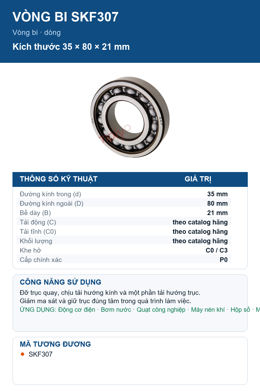 Vòng bi SKF SKF307 35x80x21mm — Ảnh thông số (Pinterest)