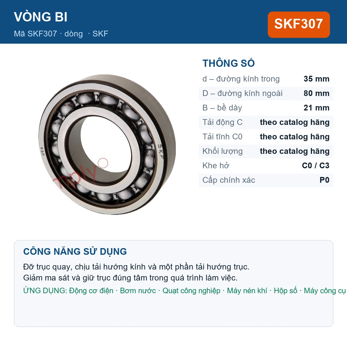 Vòng bi SKF SKF307 35x80x21mm — Ảnh đăng sản phẩm (web)