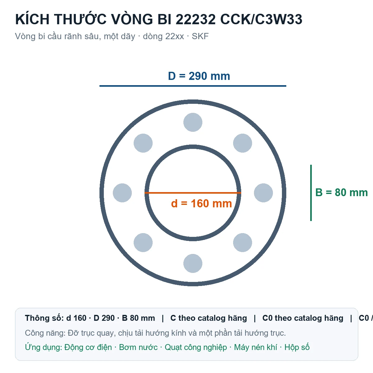 Vòng bi SKF 22232 CCK/C3W33 160x290x80mm — Bản vẽ kích thước (Google Images)