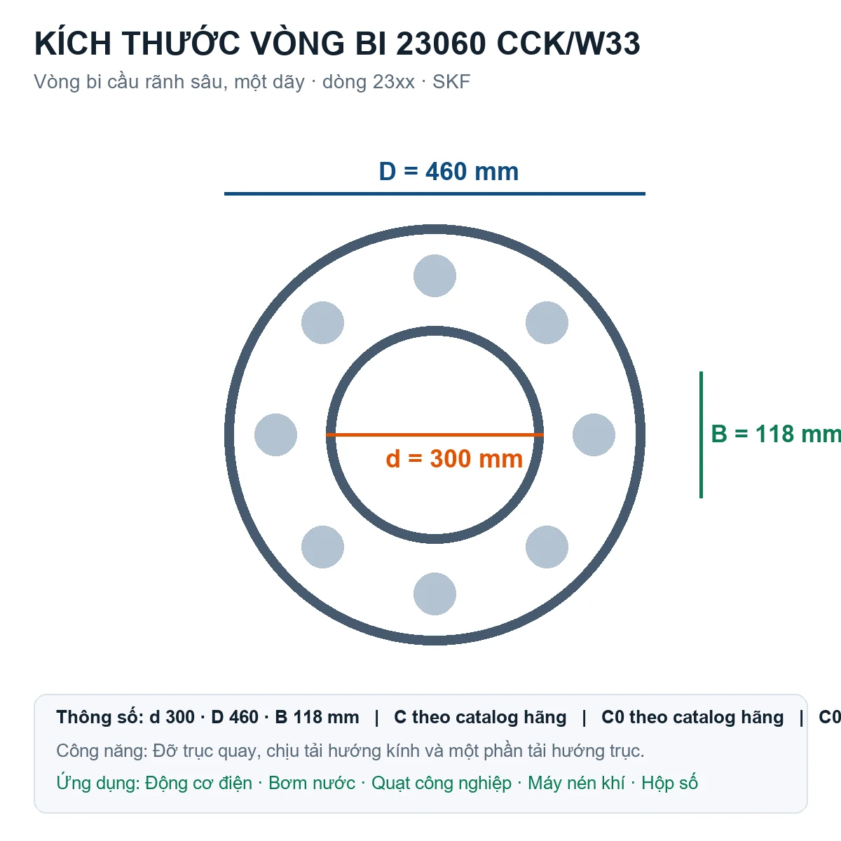 Vòng bi SKF 23060 CCK/W33 300x460x118mm — Bản vẽ kích thước (Google Images)