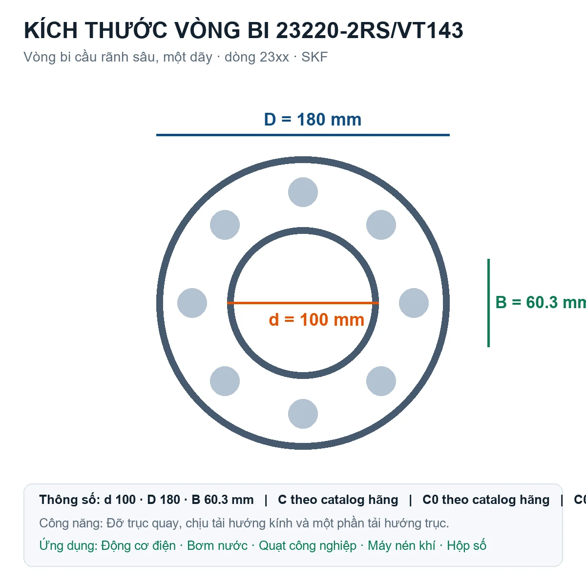Vòng bi SKF 23220-2RS/VT143 100x180x60.3mm — Bản vẽ kích thước (Google Images)