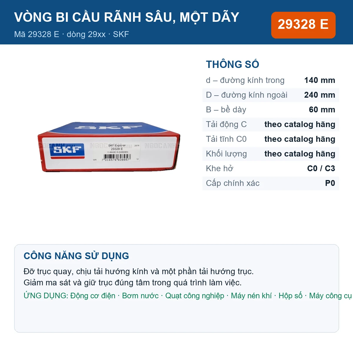 Vòng bi SKF 29328 E — kích thước 140x240x60mm