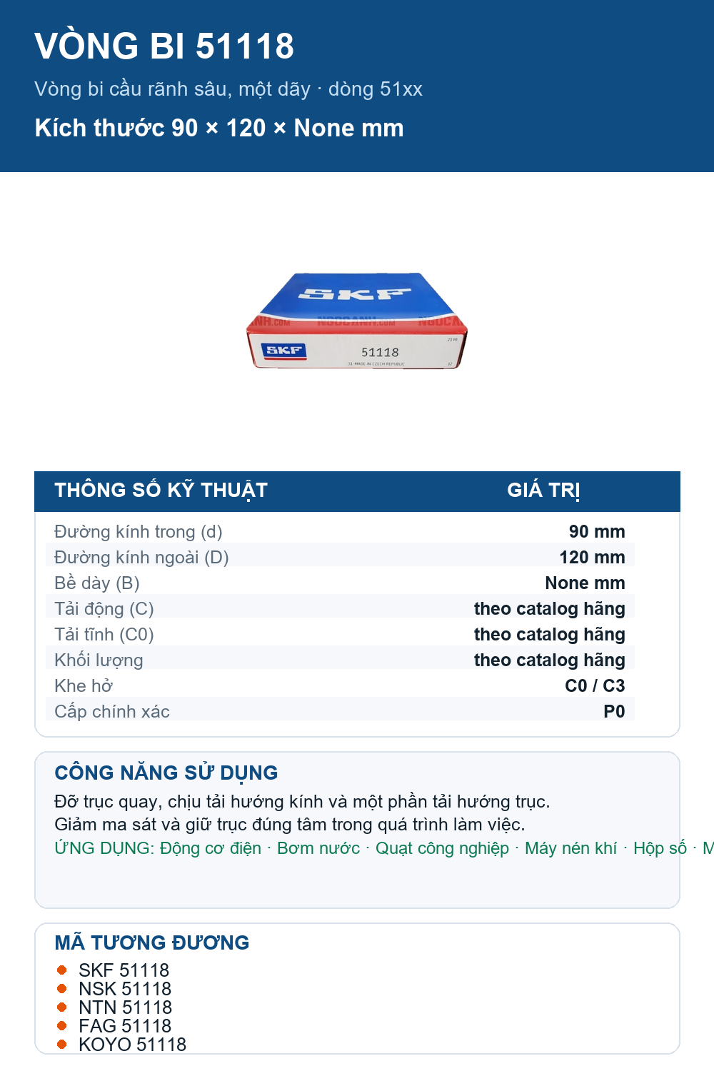 Vòng bi SKF 51118 90x120mm — Ảnh thông số (Pinterest)