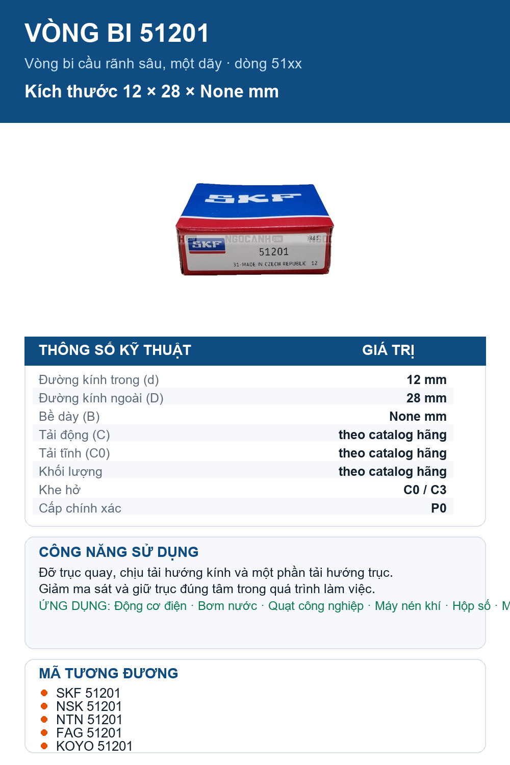 Vòng bi SKF 51201 12x28mm — Ảnh thông số (Pinterest)