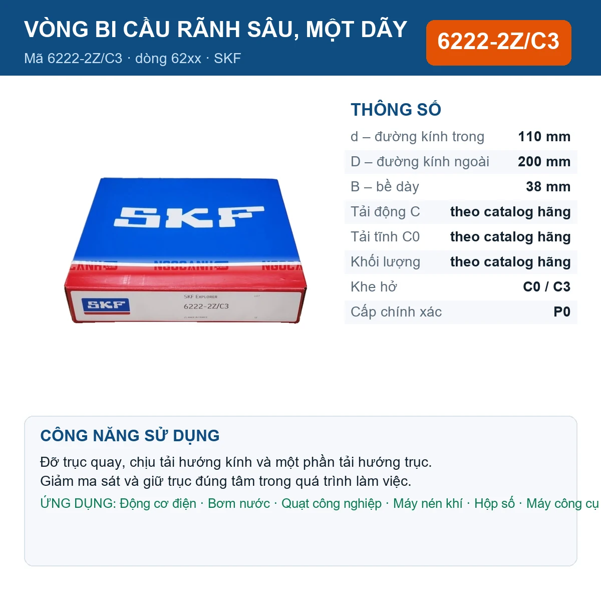 Vòng bi 6222-2Z/C3