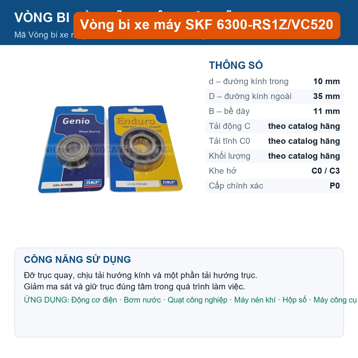 Vòng bi SKF 6300-RS1Z/VC520 10x35x11mm — Ảnh đăng sản phẩm (web)