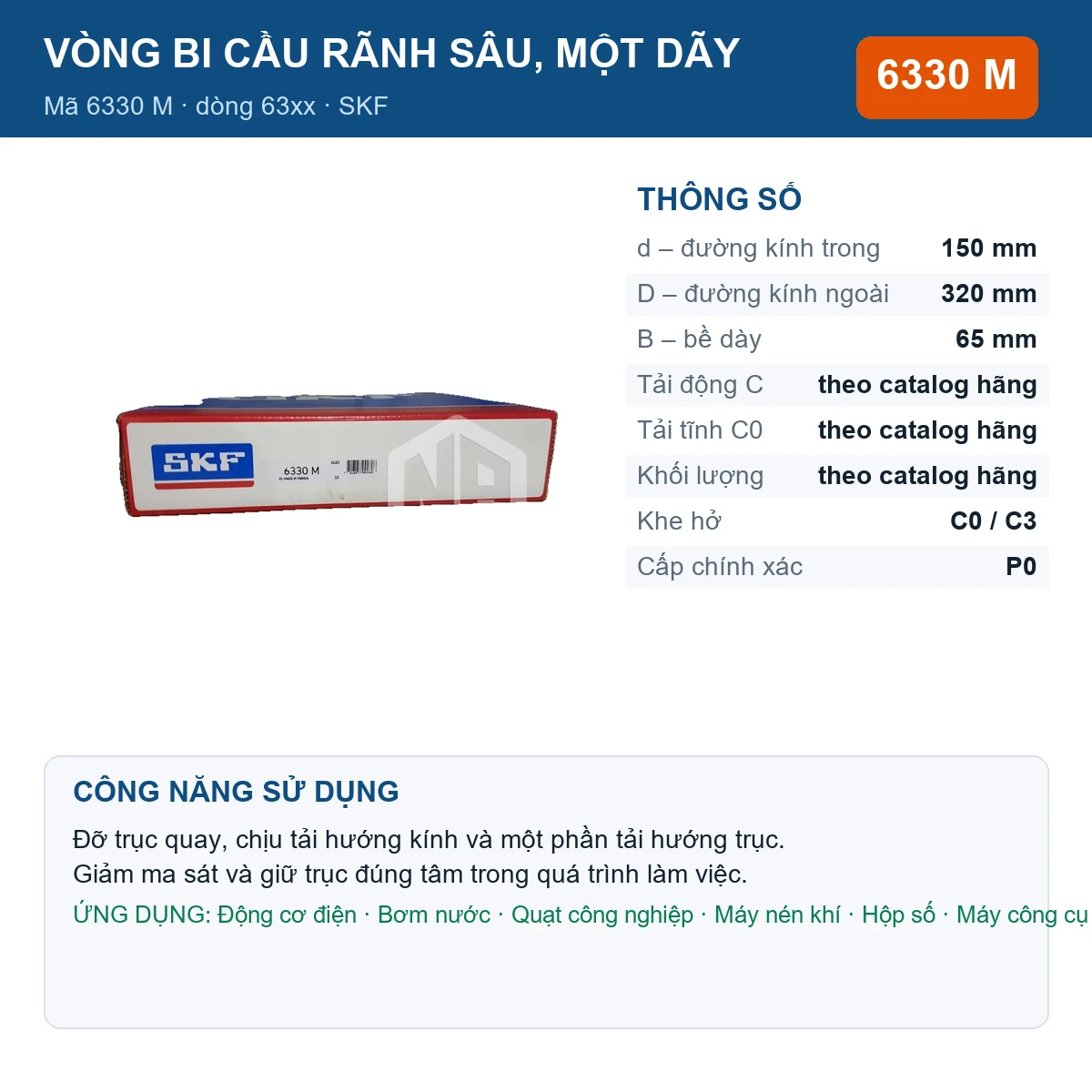 Vòng bi SKF 6330 M 150x320x65mm — Ảnh đăng sản phẩm (web)