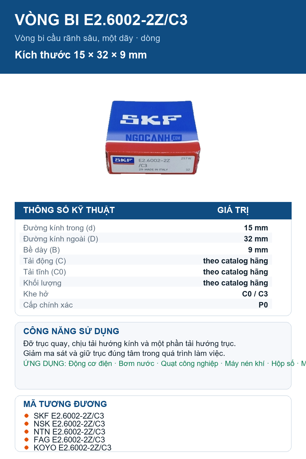 Vòng bi SKF E2.6002-2Z/C3 15x32x9mm — Ảnh thông số (Pinterest)