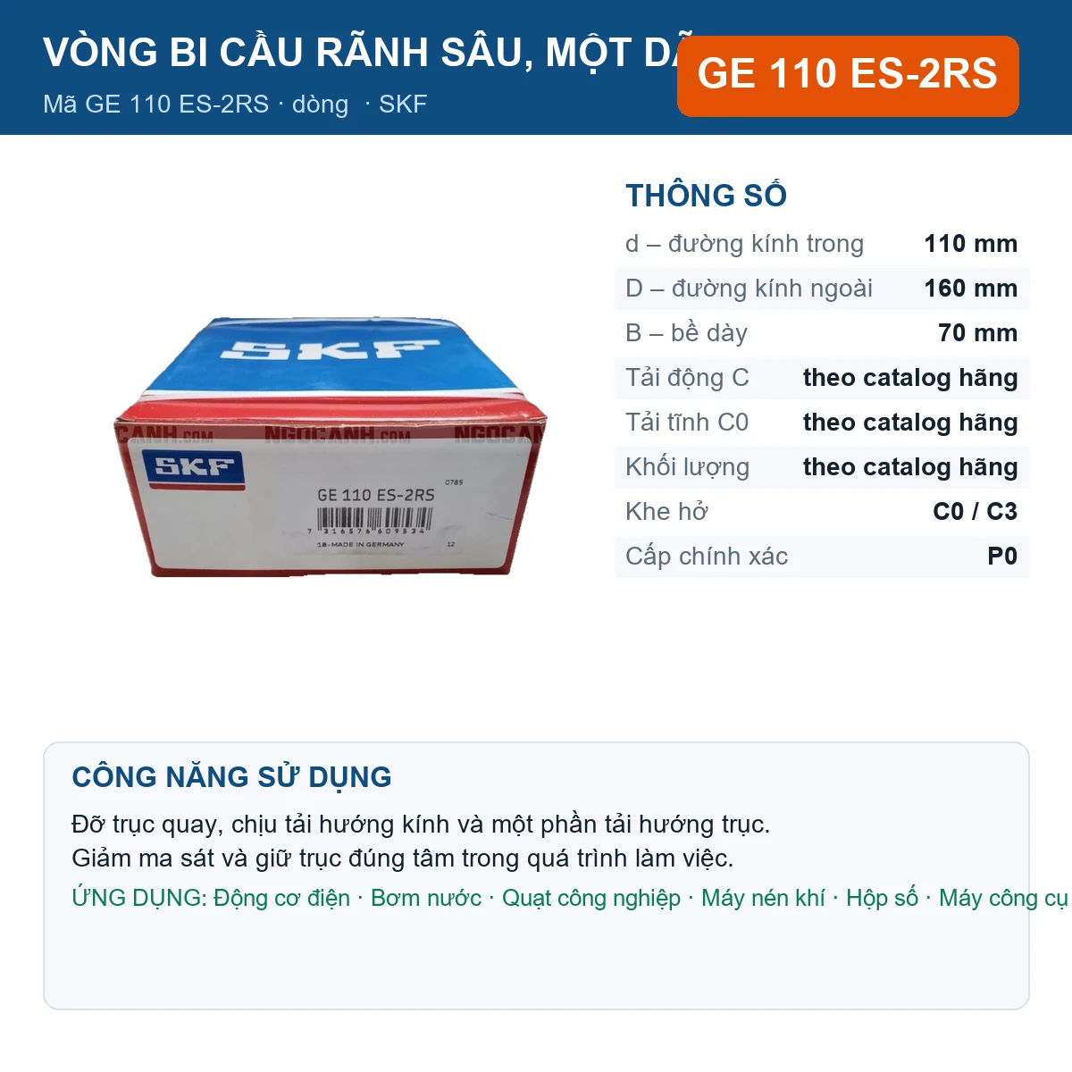 Vòng bi SKF GE 110 ES-2RS 110x160x70mm — Ảnh đăng sản phẩm (web)