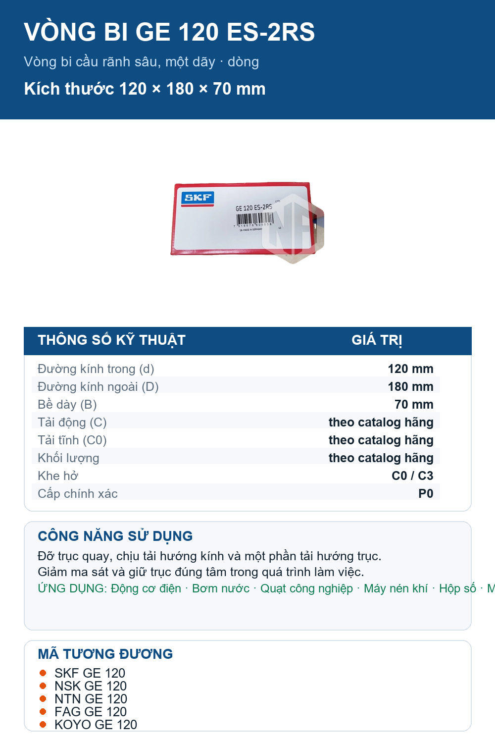 Vòng bi SKF GE 120 ES-2RS 120x180x70mm — Ảnh thông số (Pinterest)