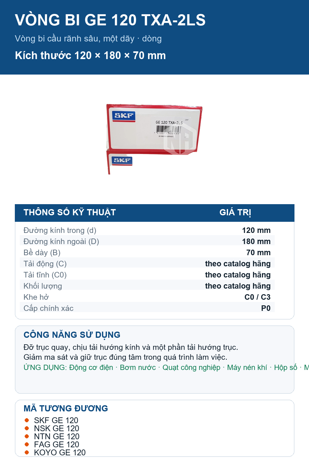 Vòng bi SKF GE 120 TXA-2LS 120x180x70mm — Ảnh thông số (Pinterest)