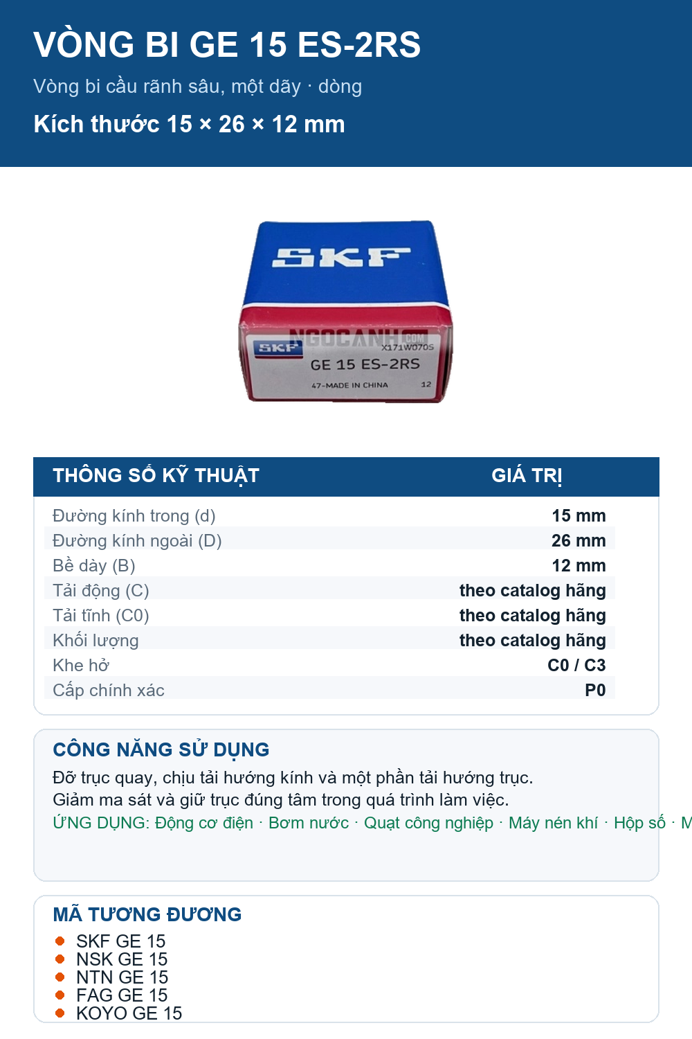 Vòng bi SKF GE 15 ES-2RS 15x26x12mm — Ảnh thông số (Pinterest)