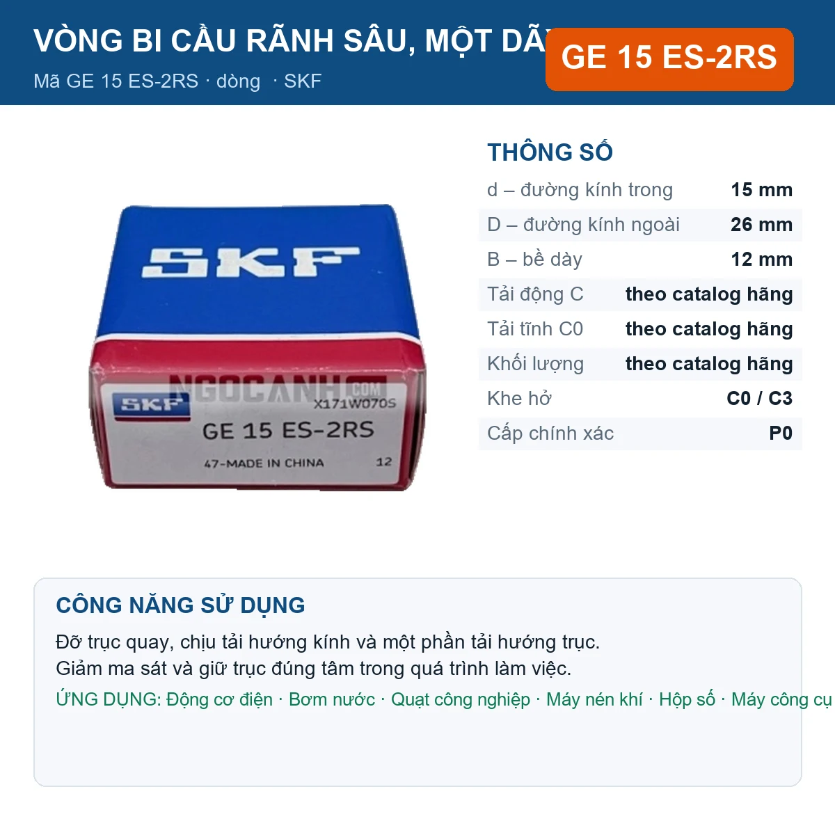 Vòng bi SKF GE 15 ES-2RS 15x26x12mm — Ảnh đăng sản phẩm (web)