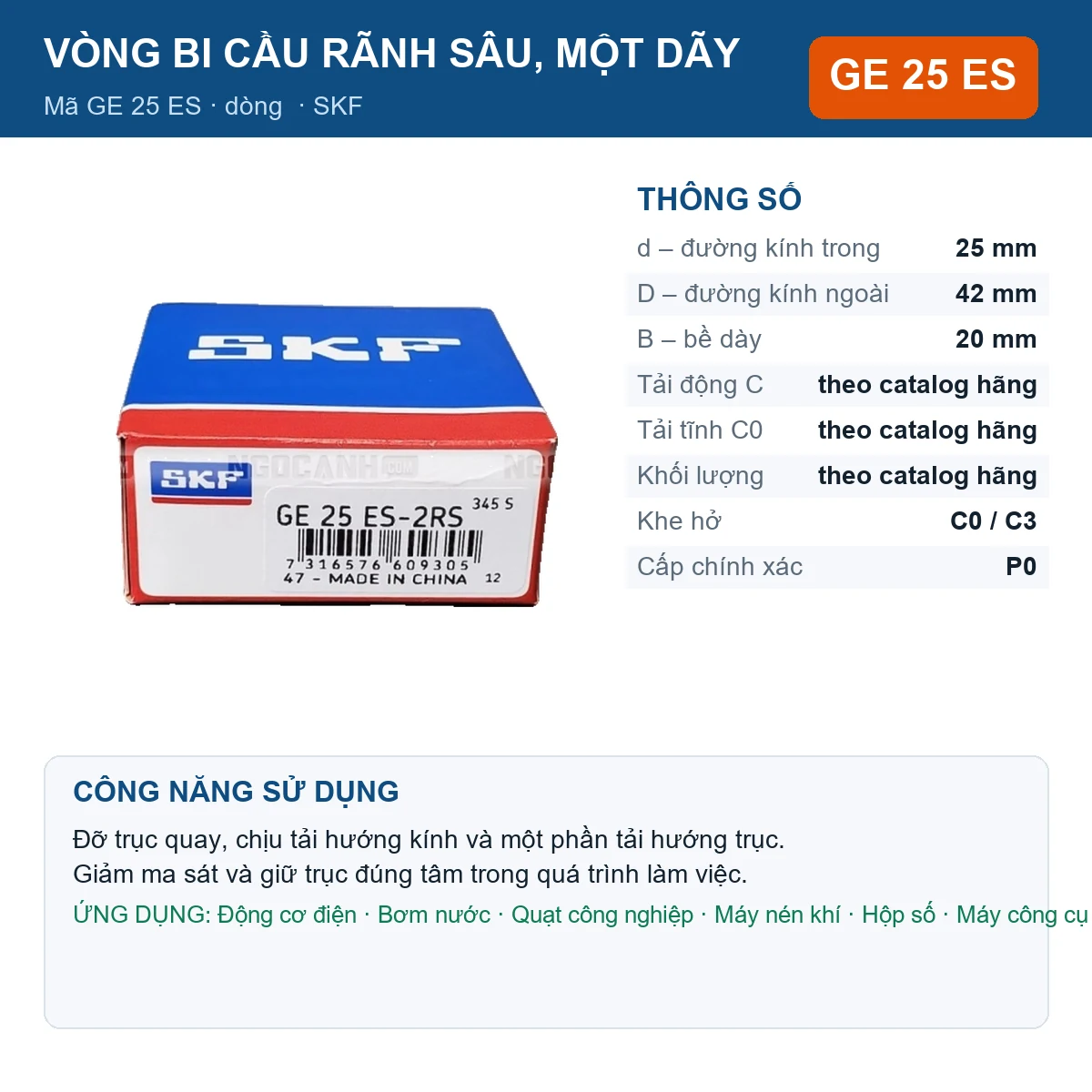 Vòng bi SKF GE 25 ES 25x42x20mm — Ảnh đăng sản phẩm (web)