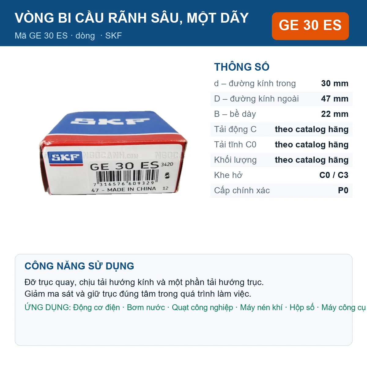 Vòng bi SKF GE 30 ES 30x47x22mm — Ảnh đăng sản phẩm (web)