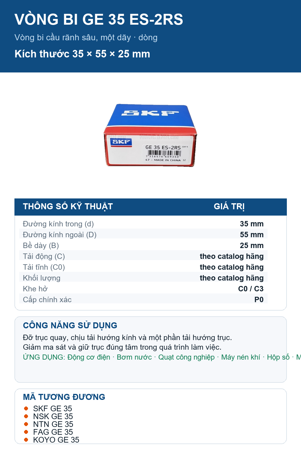 Vòng bi SKF GE 35 ES-2RS 35x55x25mm — Ảnh thông số (Pinterest)