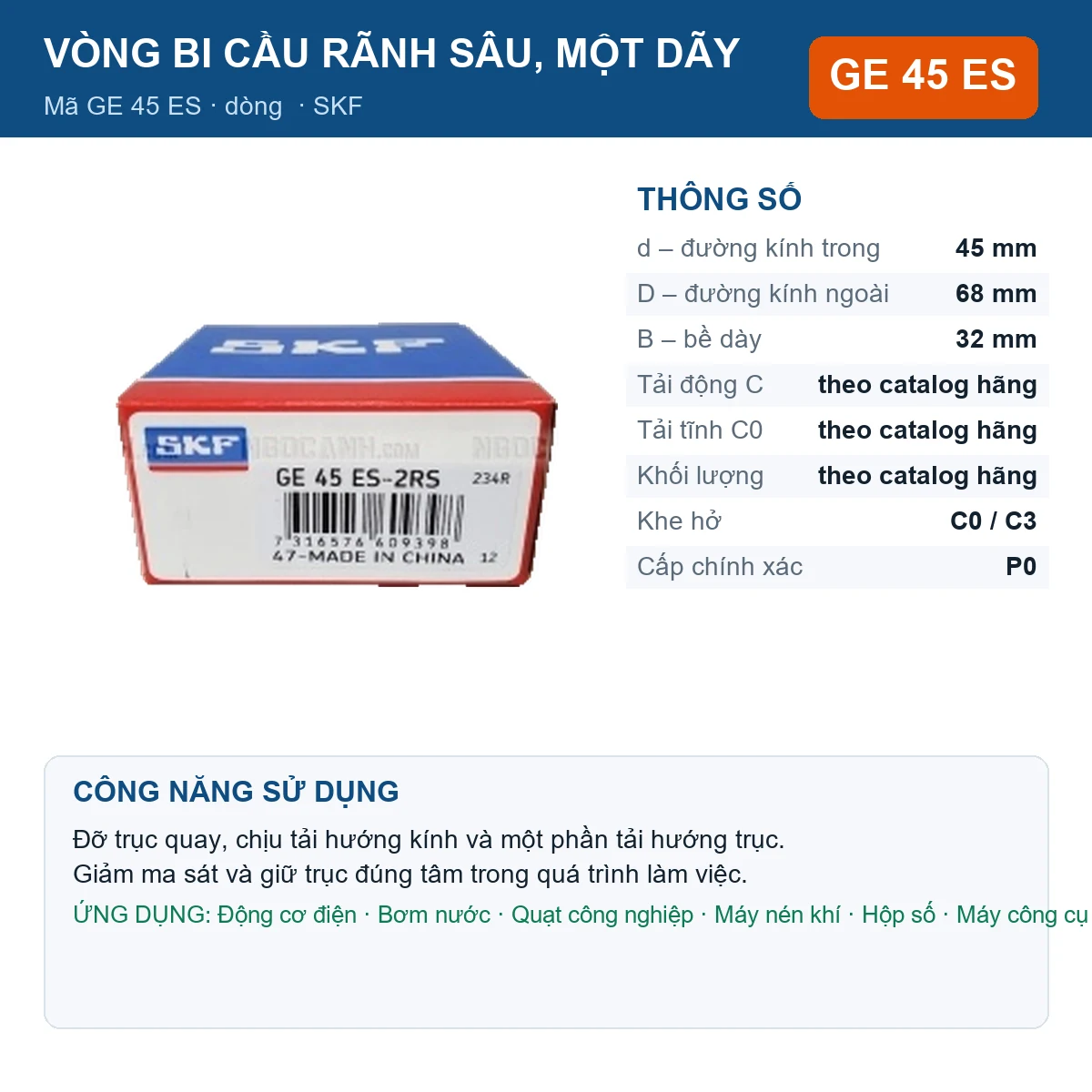 Vòng bi SKF GE 45 ES 45x68x32mm — Ảnh đăng sản phẩm (web)
