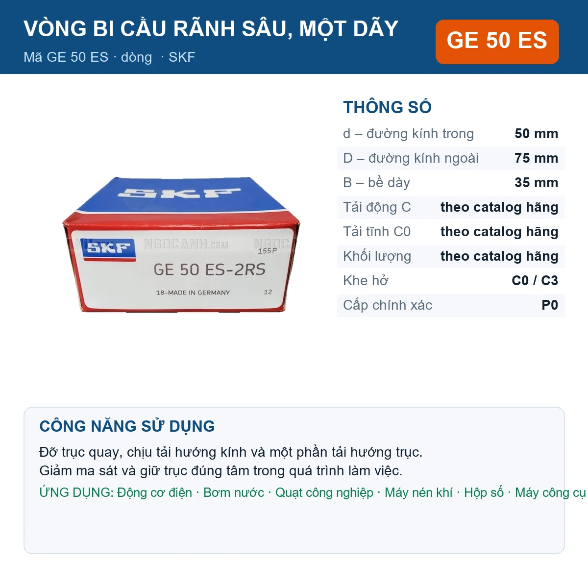 Vòng bi SKF GE 50 ES 50x75x35mm — Ảnh đăng sản phẩm (web)