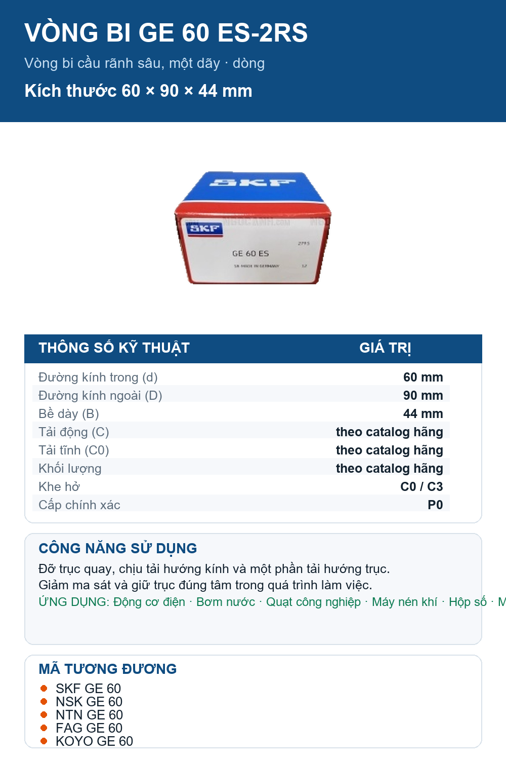 Vòng bi SKF GE 60 ES-2RS 60x90x44mm — Ảnh thông số (Pinterest)