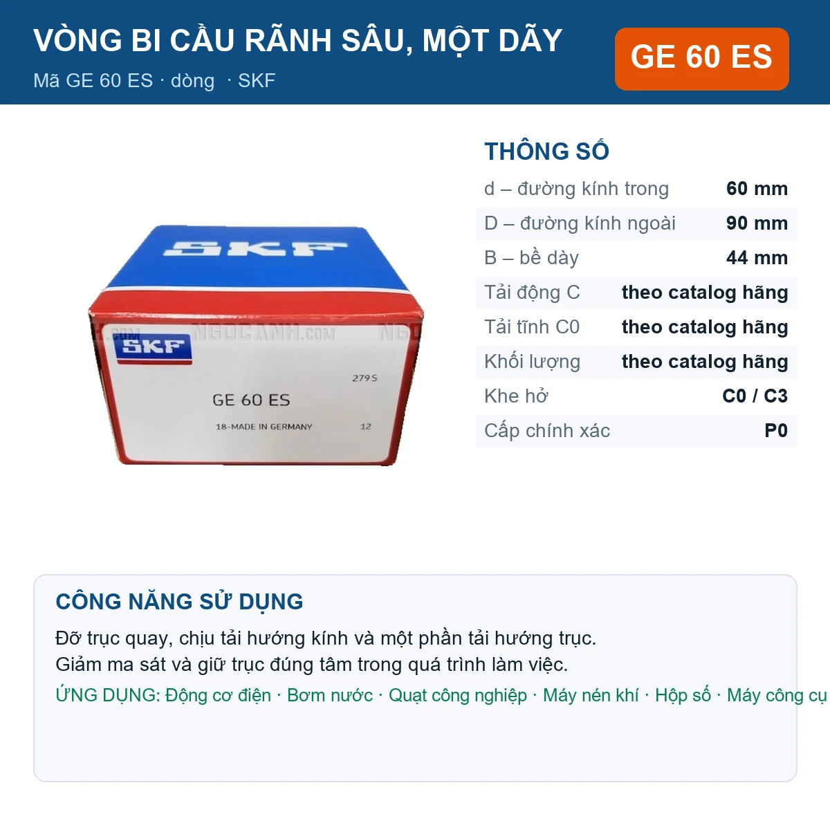Vòng bi SKF GE 60 ES 60x90x44mm — Ảnh đăng sản phẩm (web)